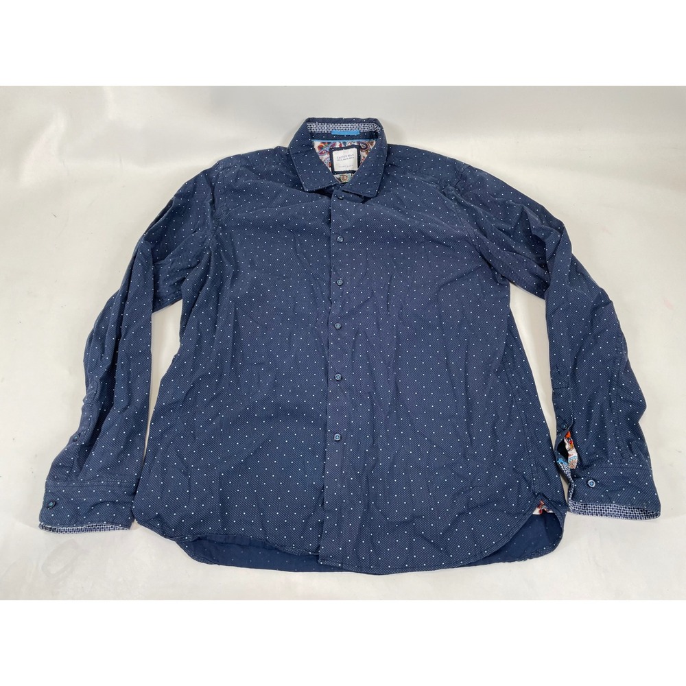 Cactus Man Ricky Singh Blue Polka Dot Paisley Trim Button Down Shirt Mens XL